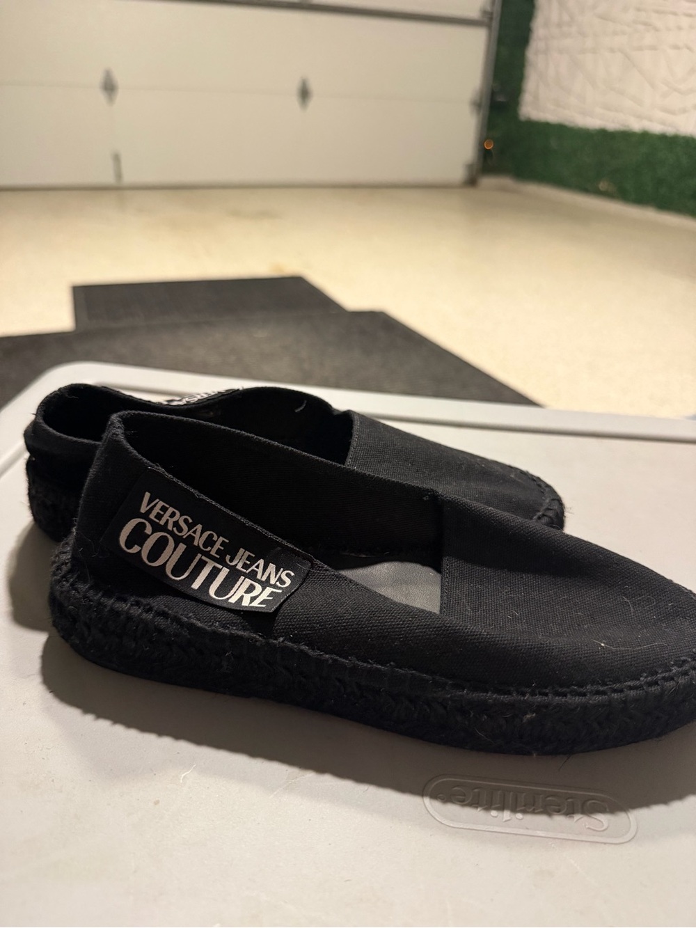 Versace Jeans Collection Black Canvas Espadrille Slip-Ons